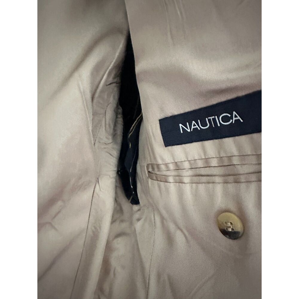 Nautica Plaid Silk Wool Linen Blazer Men’s 41R Large Tan Glen Sport Coat - Picture 4 of 8